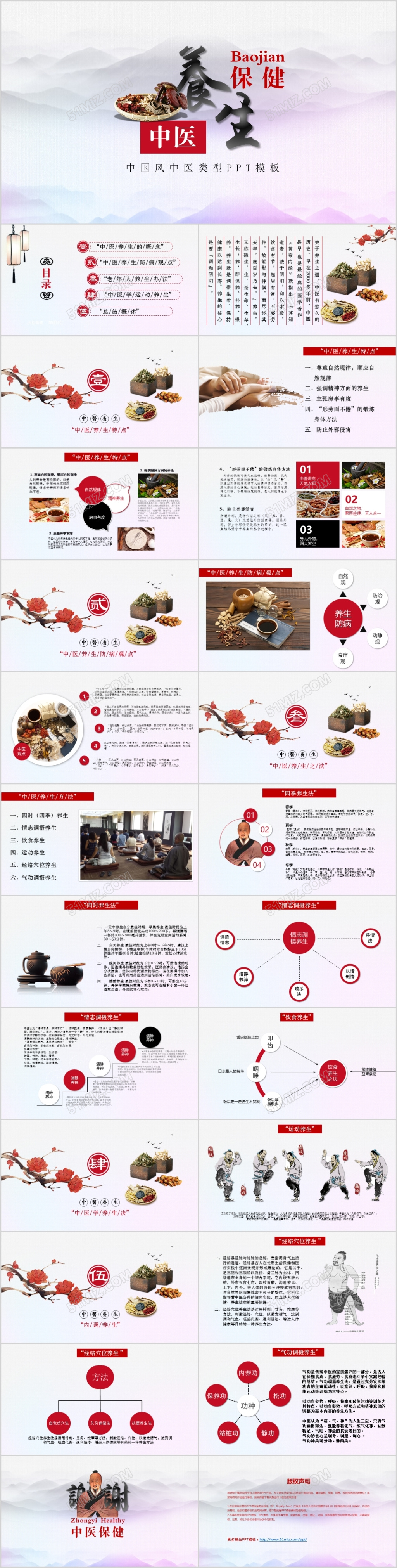 中国传统文化中国风饮食与养生中医养生保健康管理ppt模板