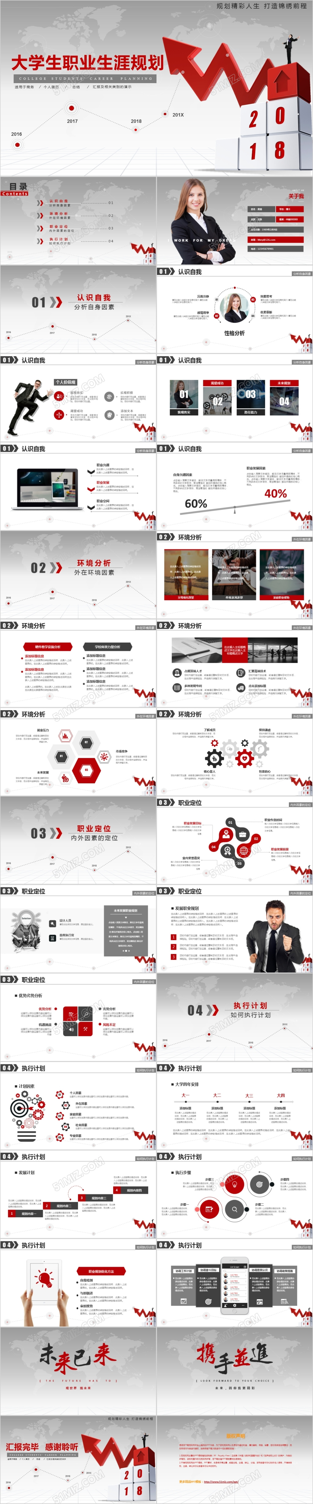 大气简约商务风大学生职业规划书大学生职业生涯规划PPT模板