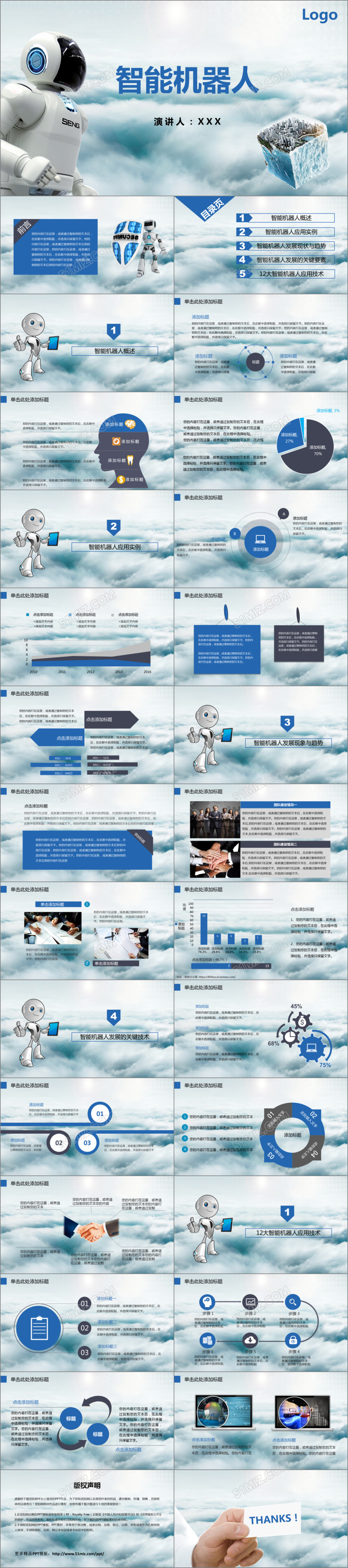 蓝色高科技人工智能工业机器人PPT模板