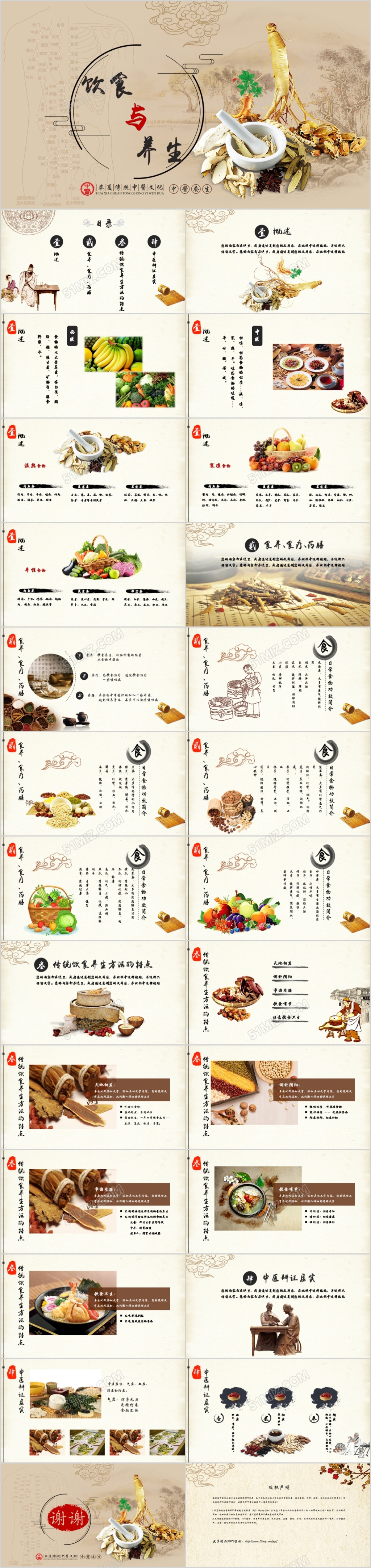 饮食与养生中国风简约精美动态PPT模板