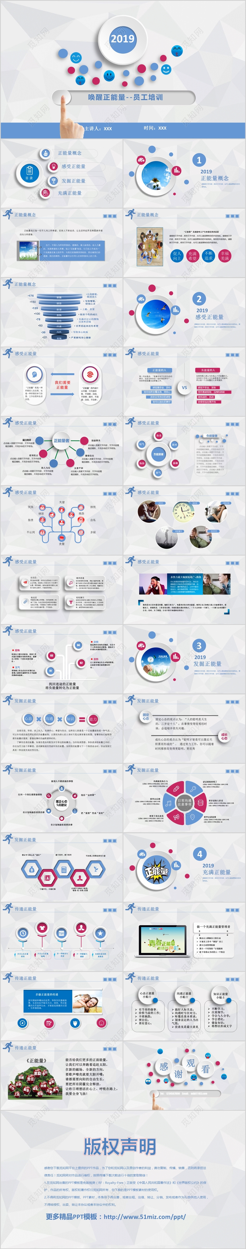 蓝色微粒体商务简洁唤醒正能量员工培训PPT模版
