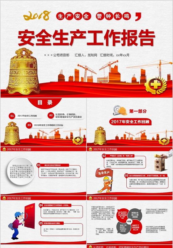 最新红色安全警钟安全生产工作报告完整版PPT模板