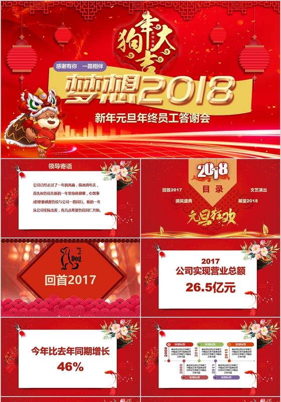 红色喜庆元旦新年年终员工答谢会联欢会ppt模版