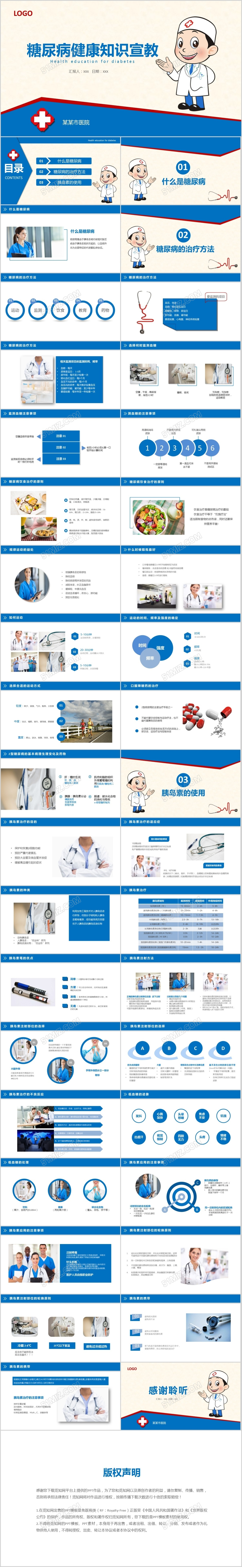 蓝色医疗医院健康宣教糖尿病健康知识课件ppt模板