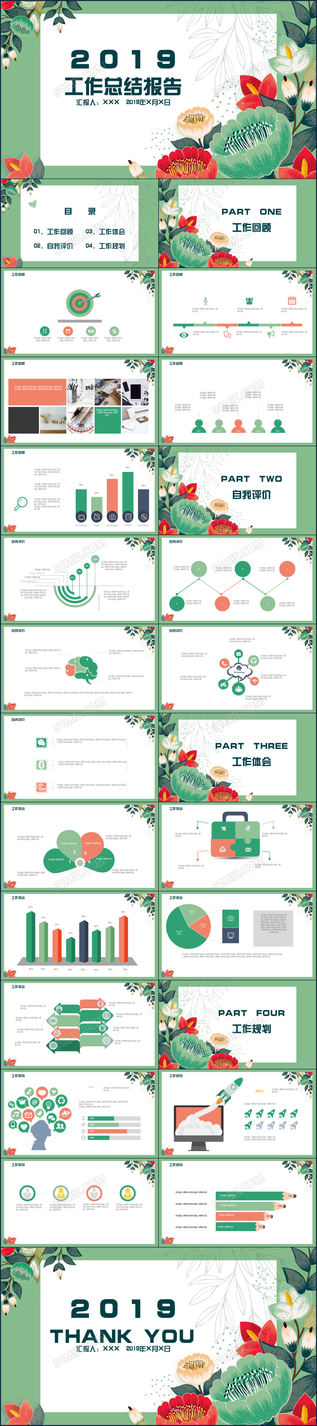 欧美大气时尚花卉工作总结报告PPT模板