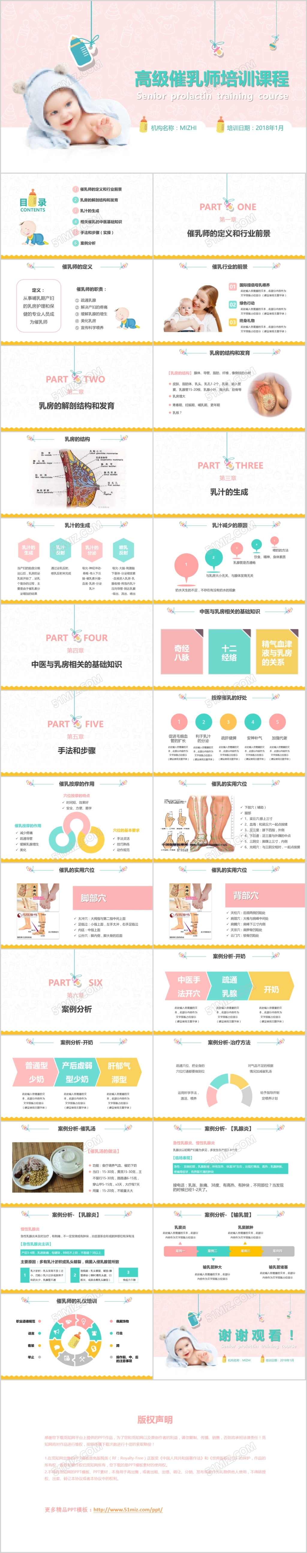 暖色家政机构护理人员培训催乳师通用PPT模板