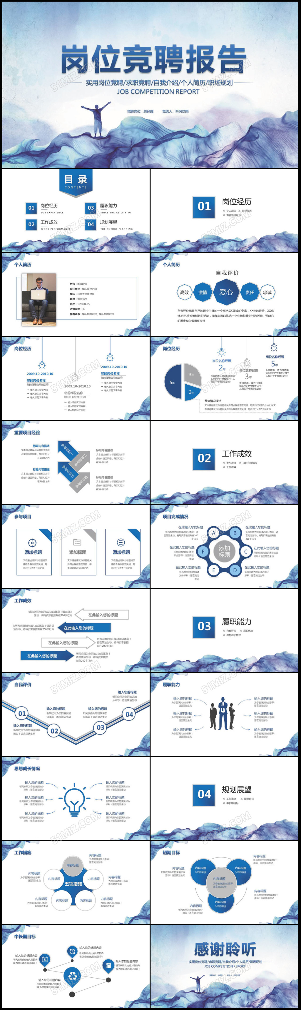蓝色商务岗位竞聘求职简历自我介绍keynote模板