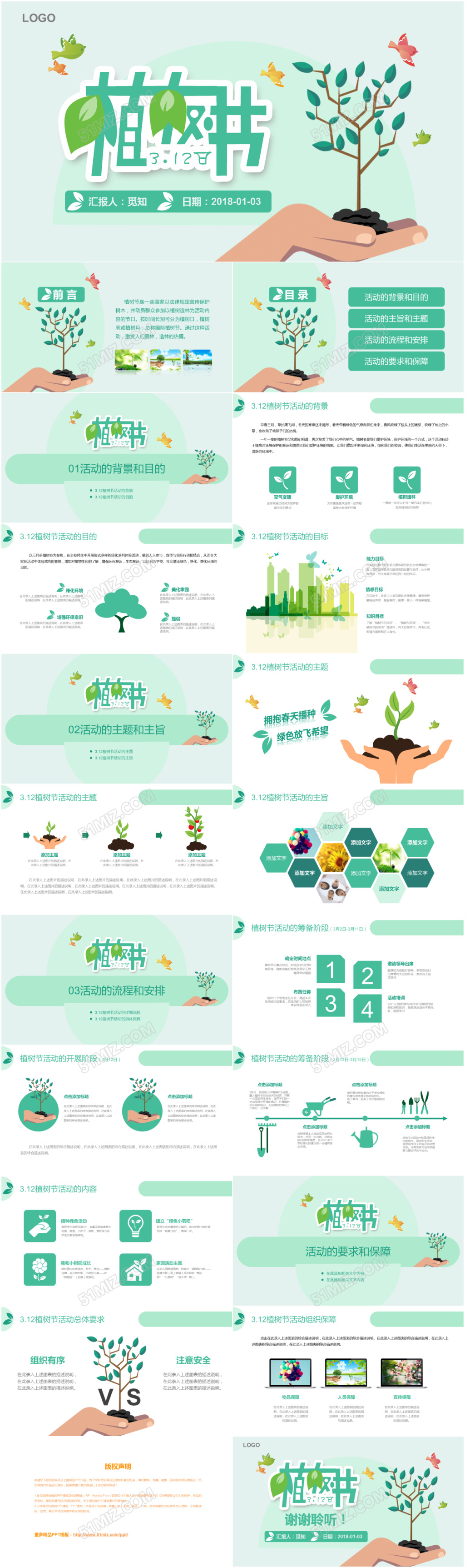 绿色环保风格植树节主题ppt模板