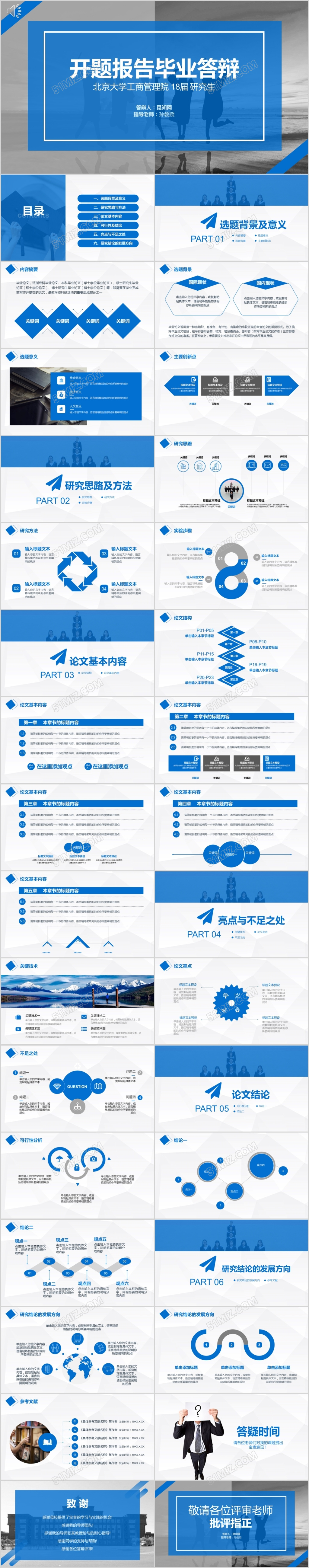 蓝色大气开题报告论文答辩PPT模板