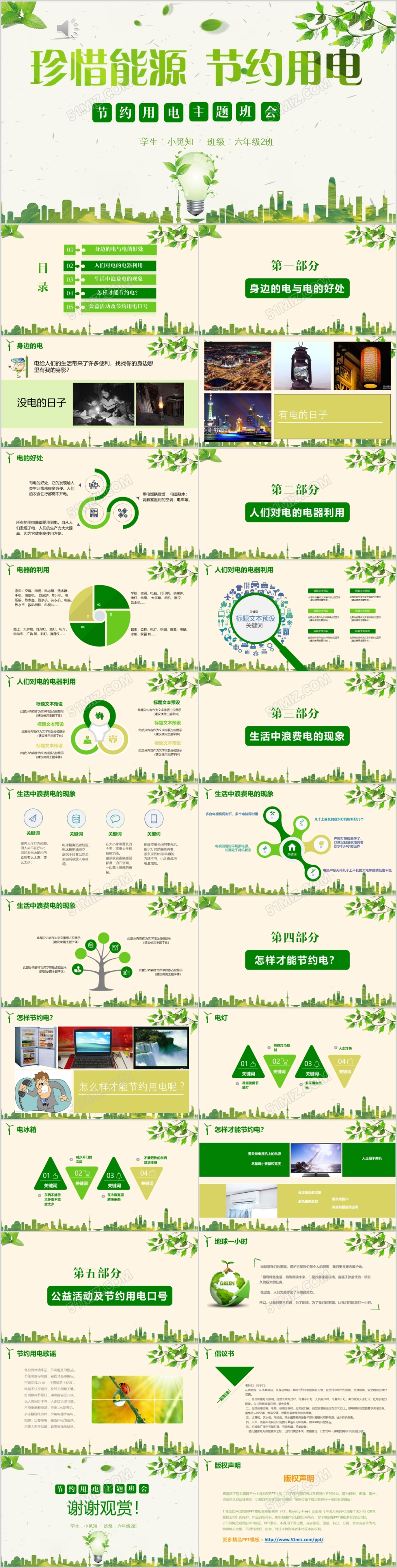 节约用电环保绿色主题班会PPT模板