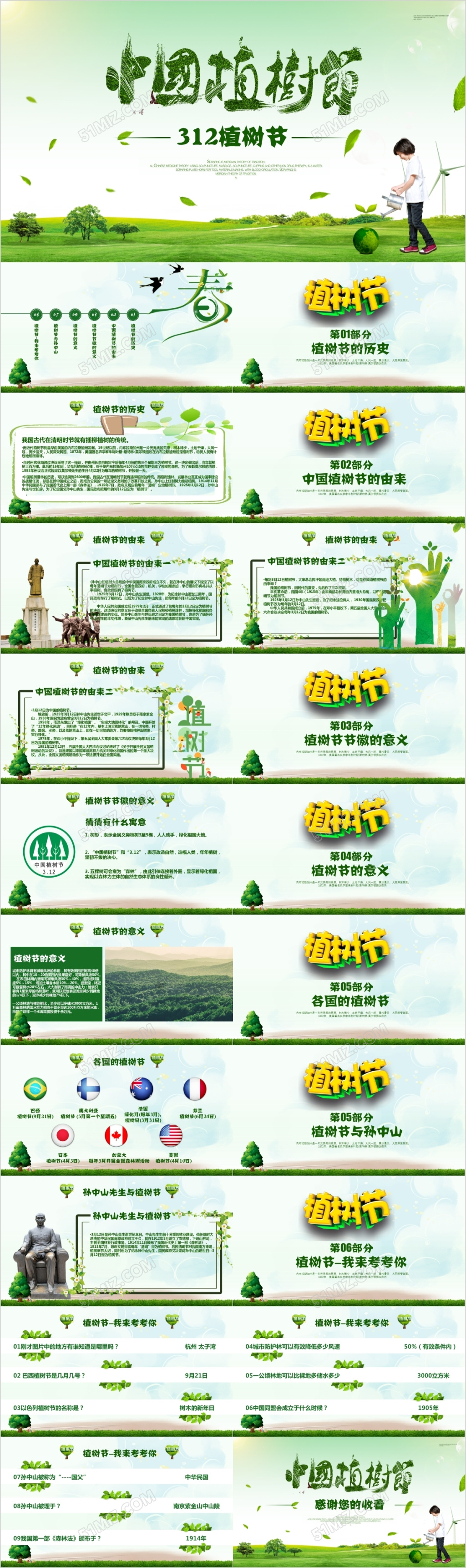 312植树节绿色生态教育教学主题班会课件幼儿园大班中班植树节ppt模板