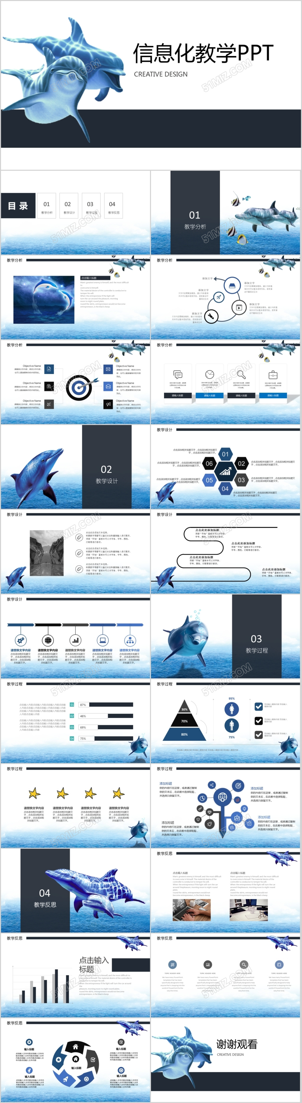 蓝色信息化教学设计PPT模板