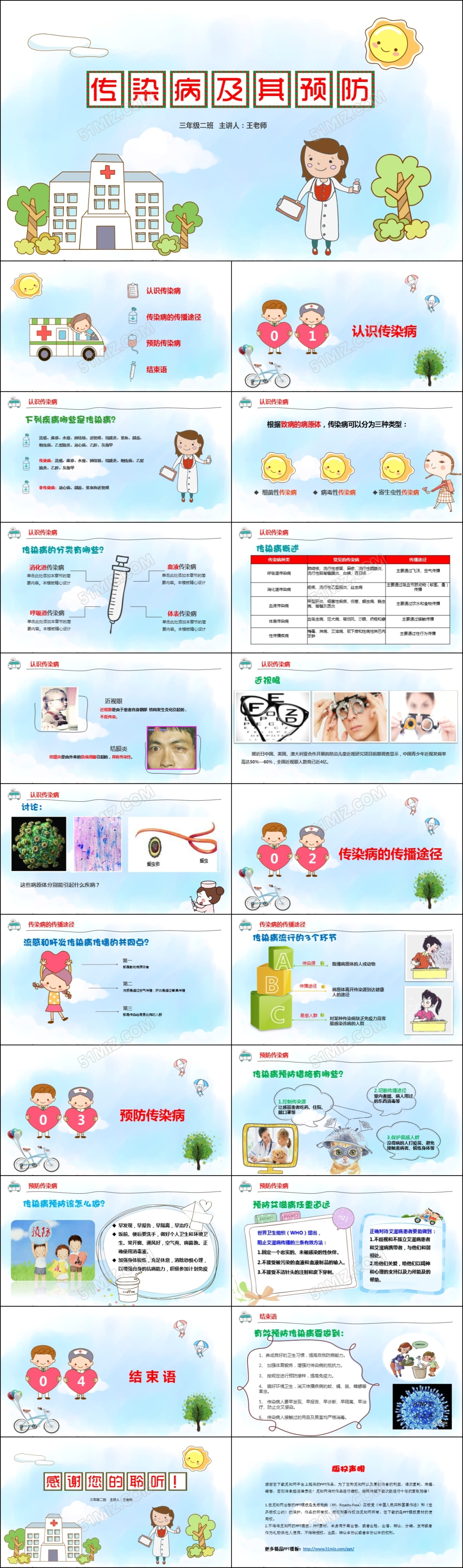 卡通传染病及预防主题班会介绍医院专题讲座动态PPT模板