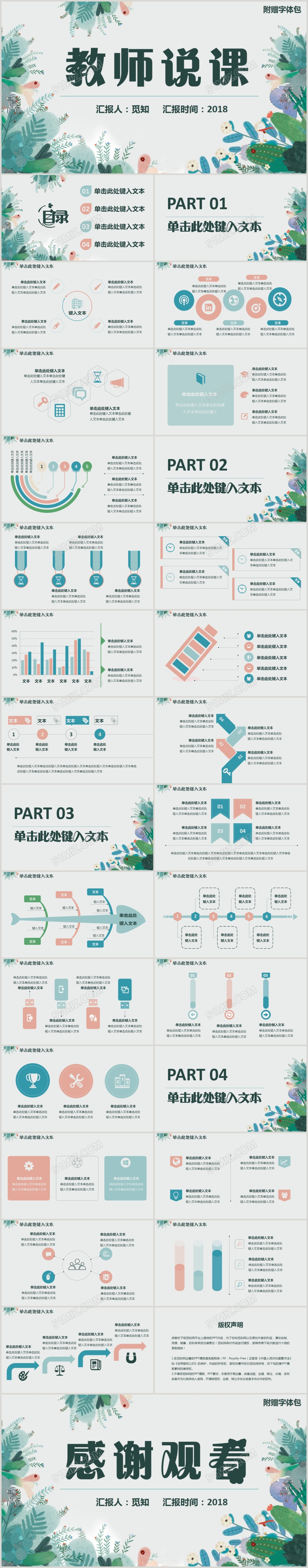 绿色小清新教师说课图文结合PPT动态模版