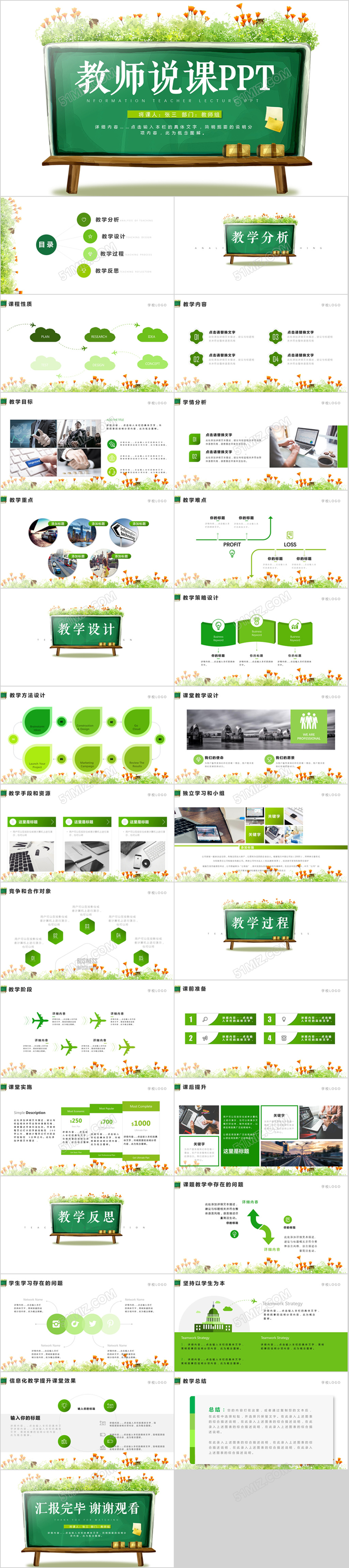 说课绿色清新教师说课keynote模板