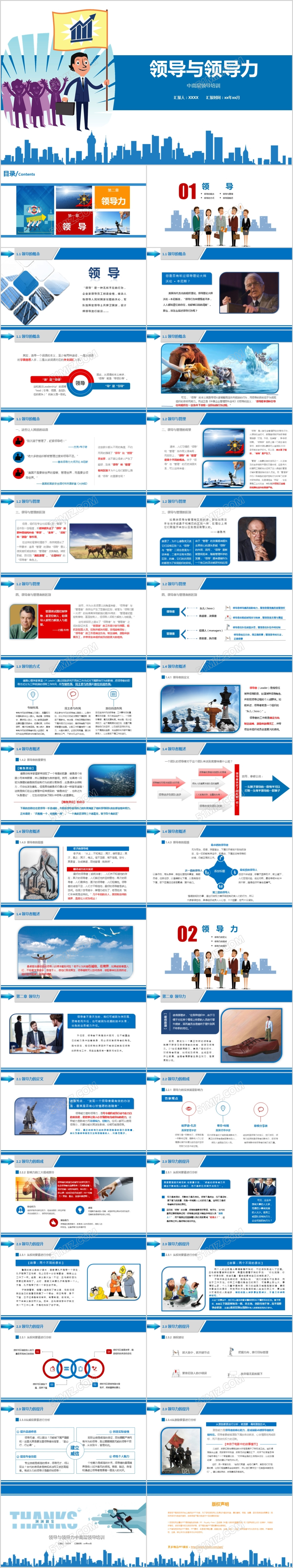 领导与领导力商务培训教育蓝色卡通PPT模板