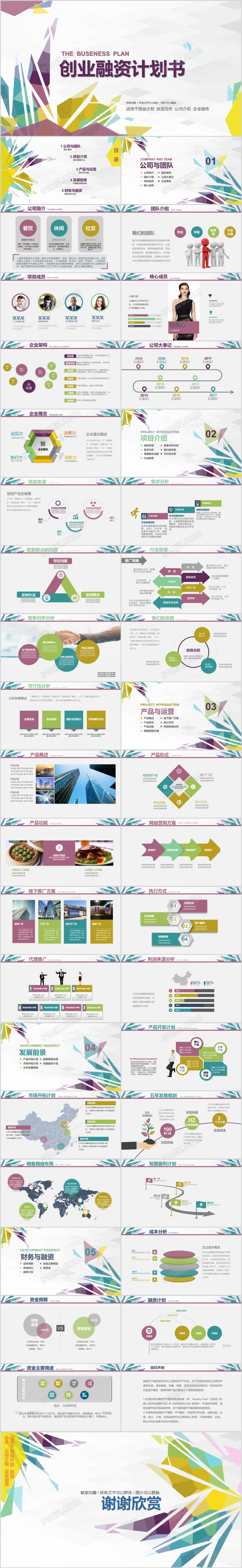  创业融资计划书营销策划大气炫彩商业计划书PPT