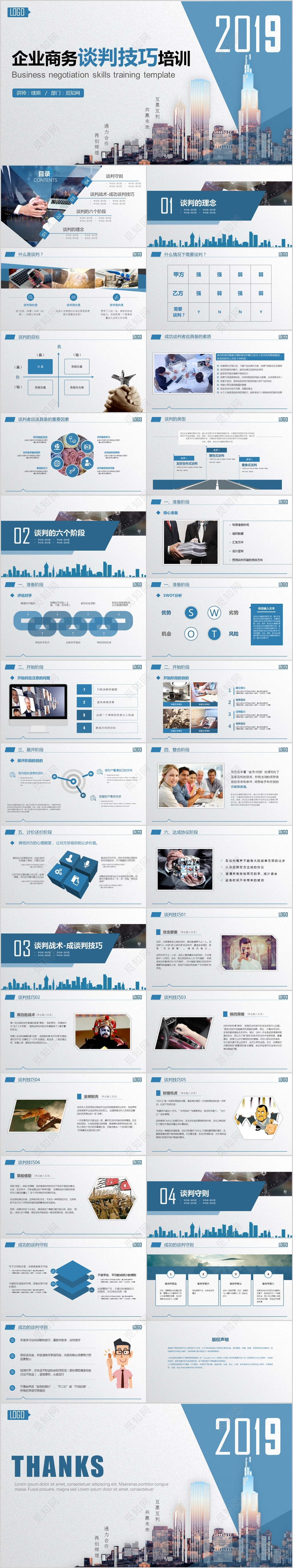 框架完整稳重大气商务风企业商务谈判技巧培训沟通技巧PPT模板