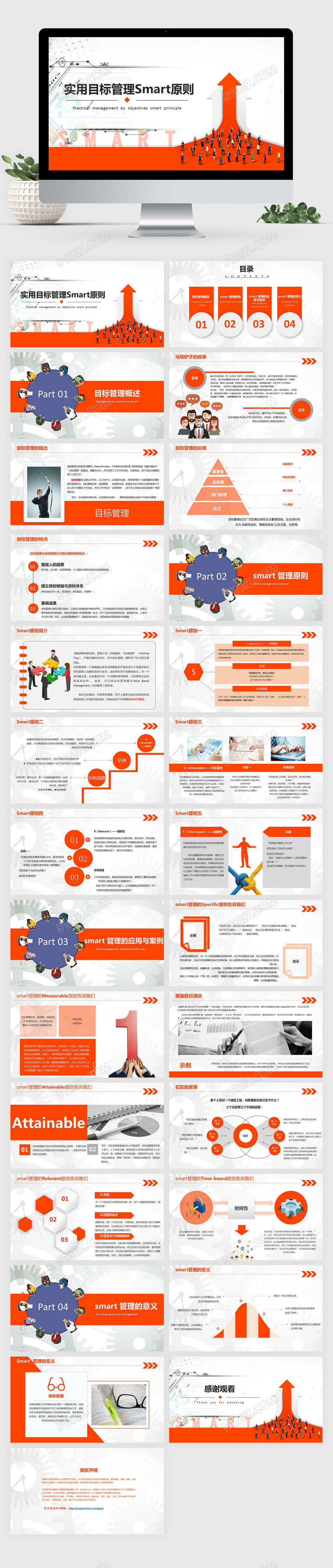 商务橙黄色实用目标管理Smart原则