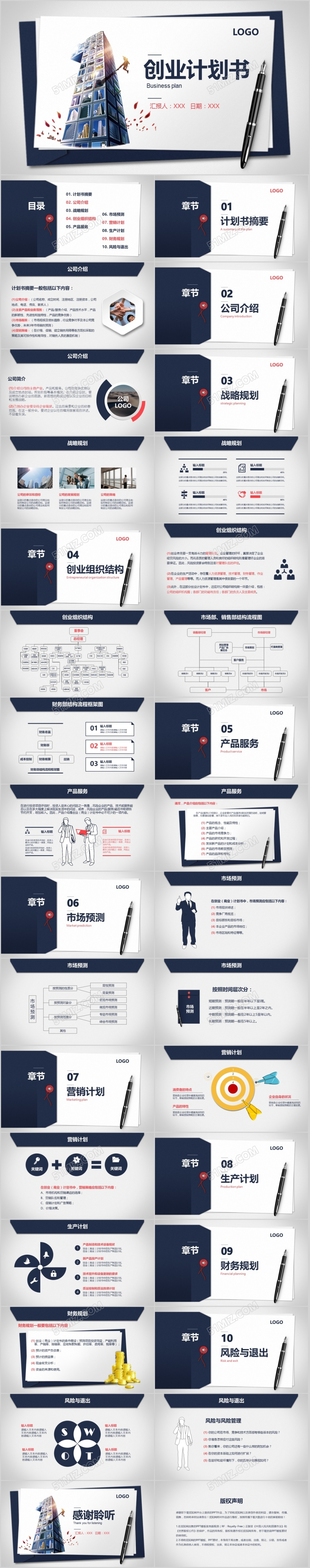 蓝色红色简约公司商业创业融资计划书策划答辩活动ppt模板