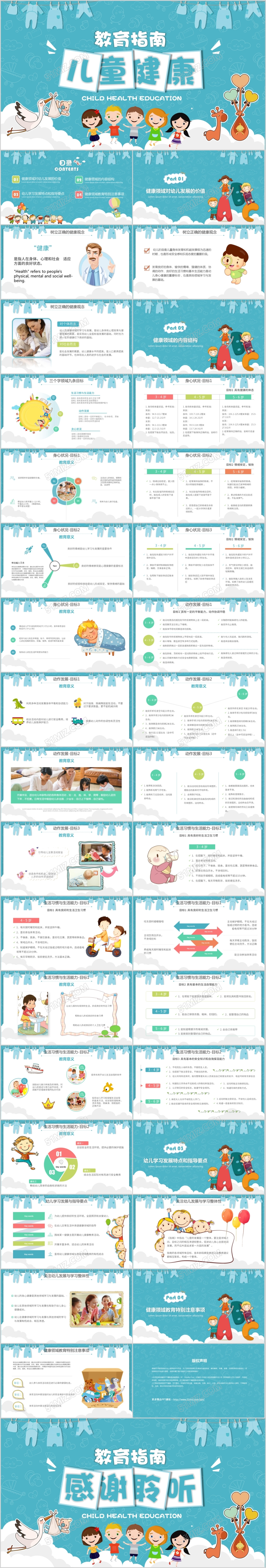 扁平风卡通风育儿健康教育指南培训PPT模板