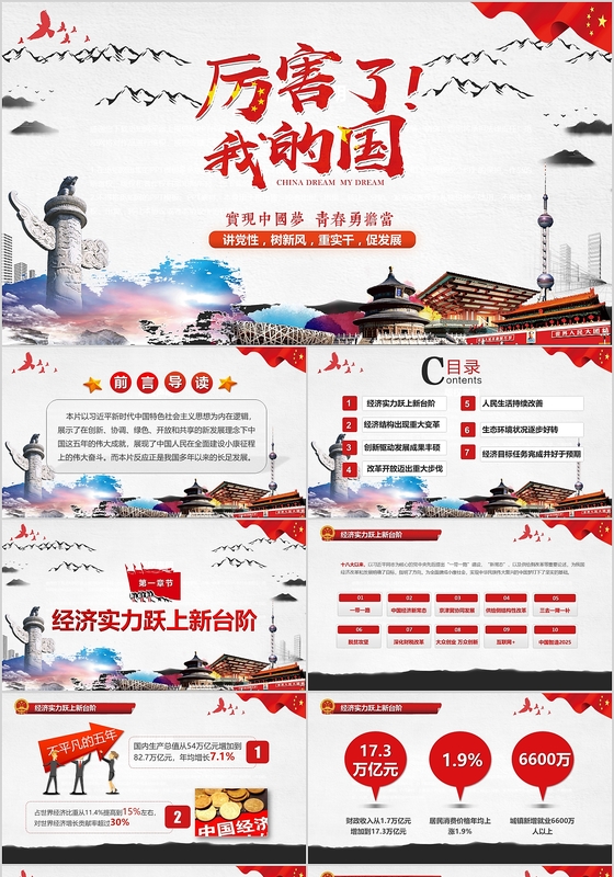 党政大气厉害了我的国聚焦两会中国赞弘扬正气PPT