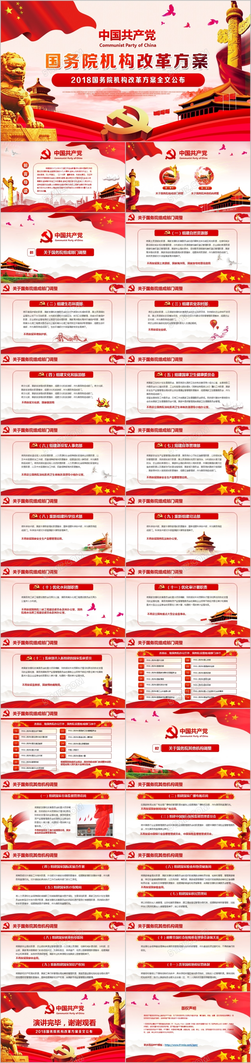国务院机构改革方案党课党建ppt模板设计