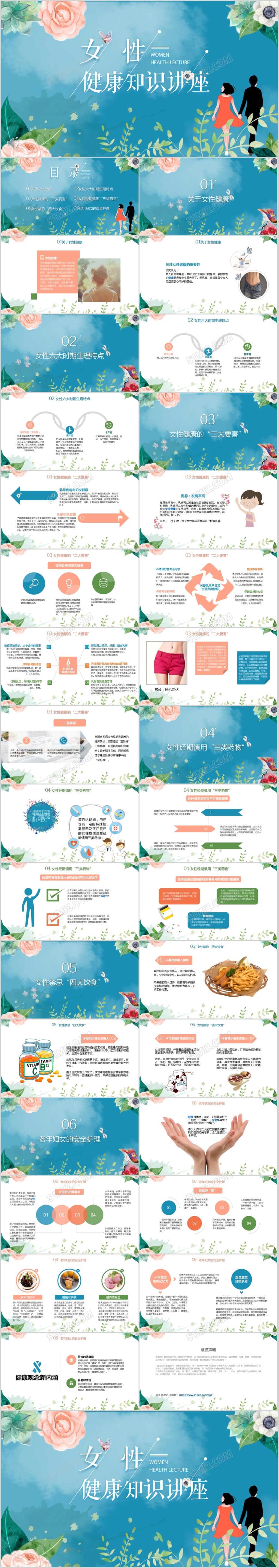 蓝绿夏日清新淡雅女性健康知识讲座健康管理PPT