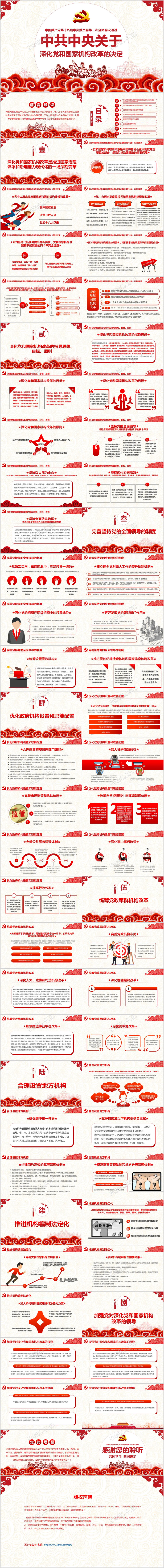 中国风中共中央关于深化党和国家机构改革的决定党课党政ppt