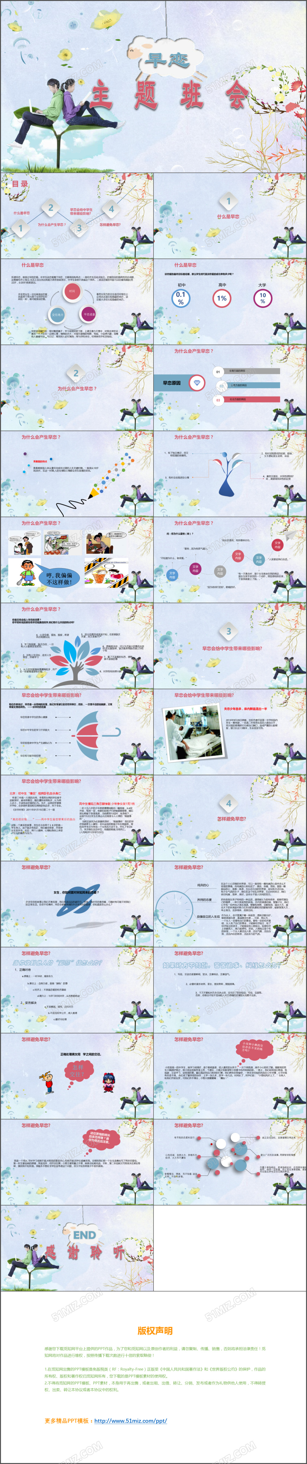 2018年清新早恋主题班会PPT模板