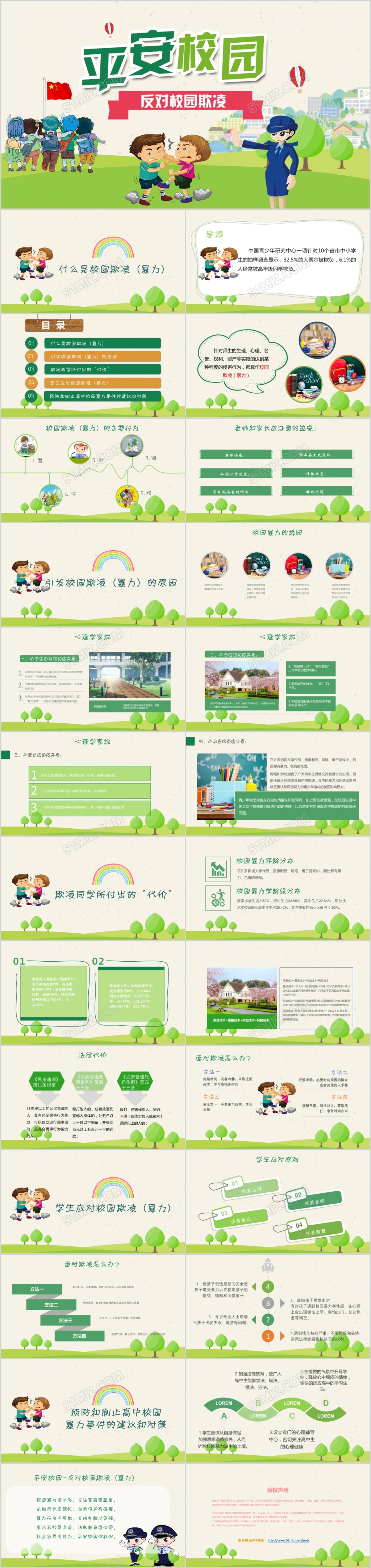 卡通小学学校中学平安校园反校园暴力欺凌校园安全教育ppt