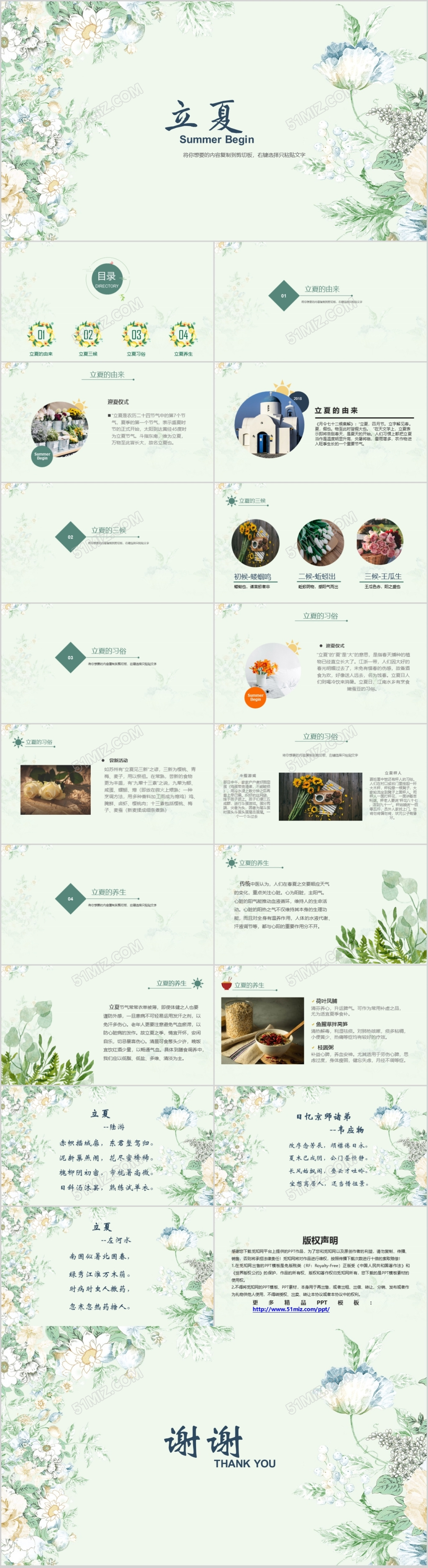 立夏绿色清新简洁节日夏天天气节气ppt模板