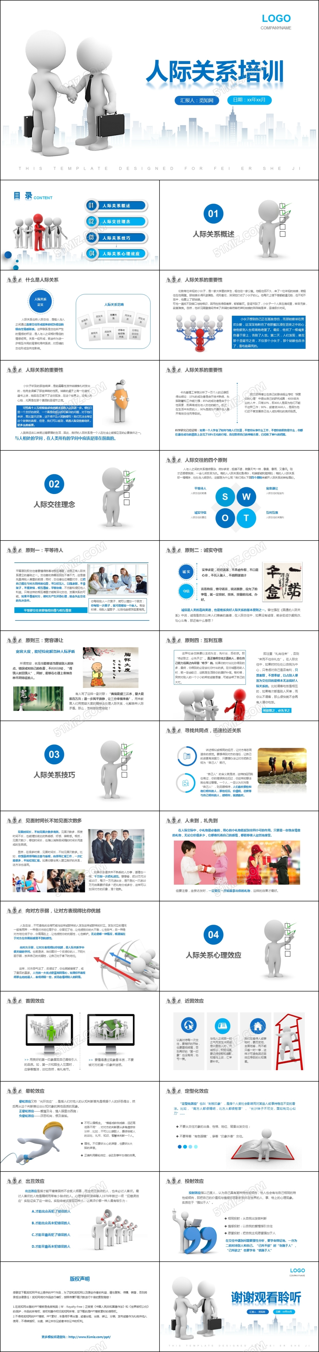 3D小人人际关系培训人际交往技巧心态培训沟通技巧PPT模板