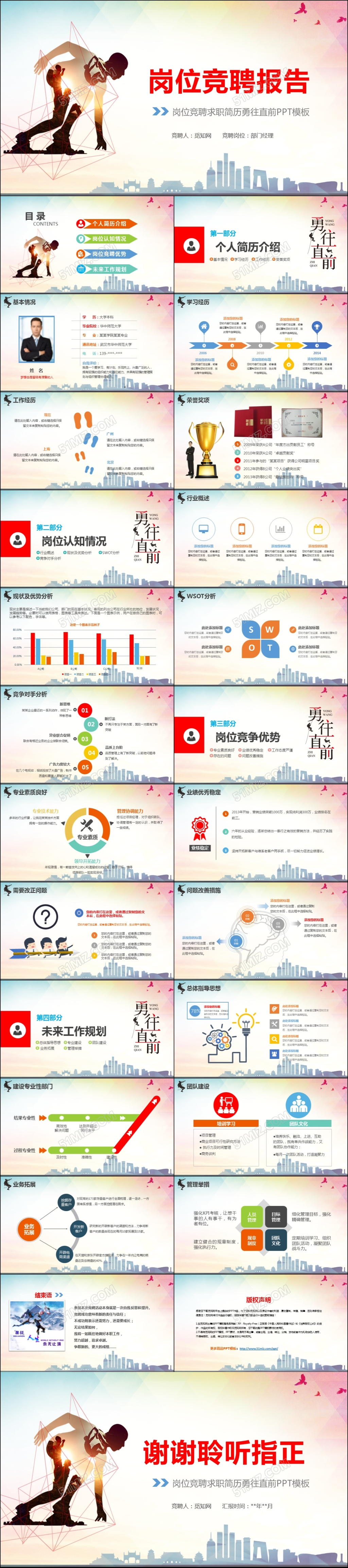 彩色青春勇往直前岗位竞聘keynote模板