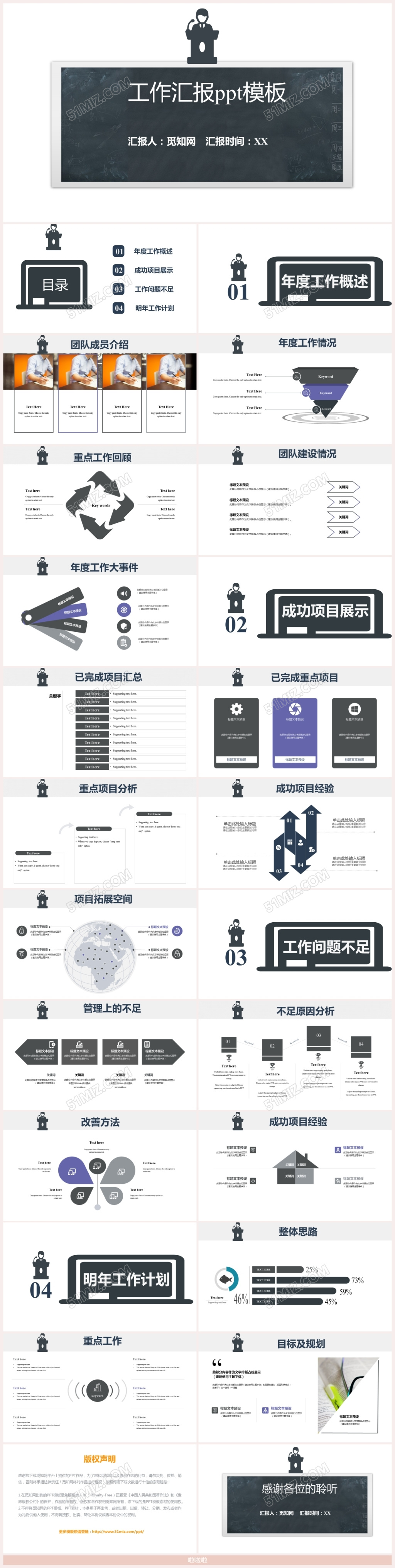 灰色扁平简约工作汇报ppt模板