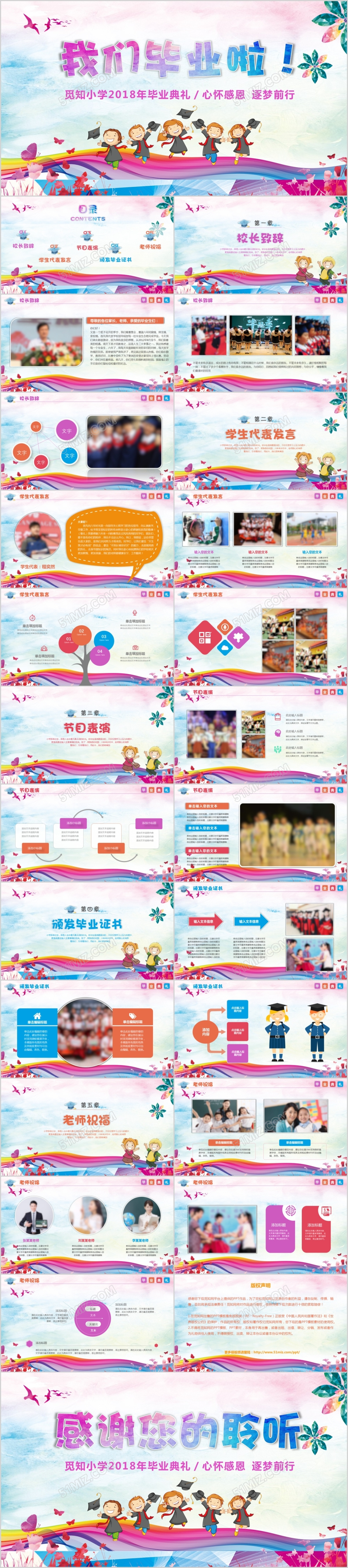 多彩活泼幼儿园小学生六一儿童节幼儿园ppt毕业典礼毕业晚会相册PPT模板