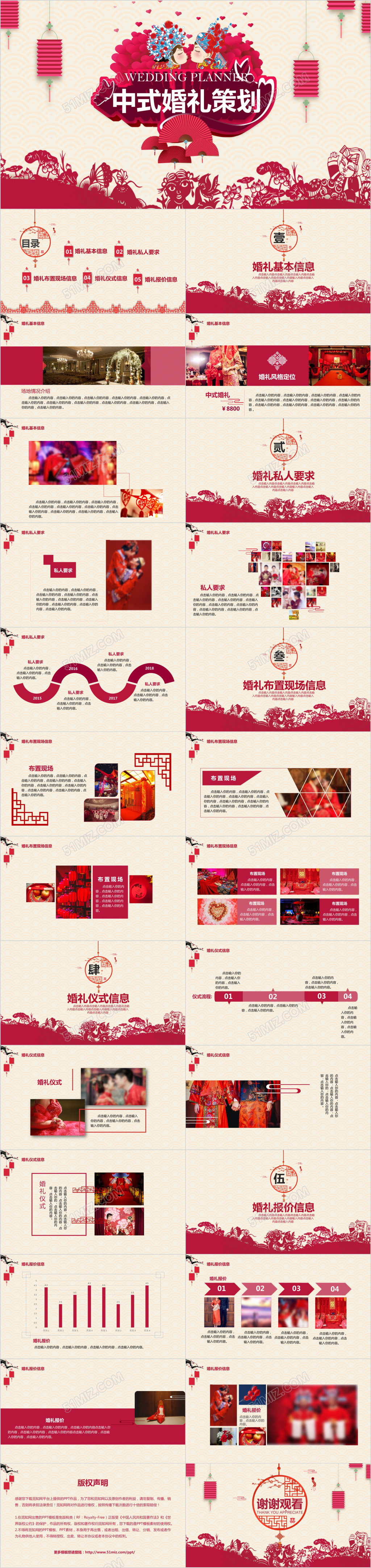 红色中国风婚礼策划方案PPT模板