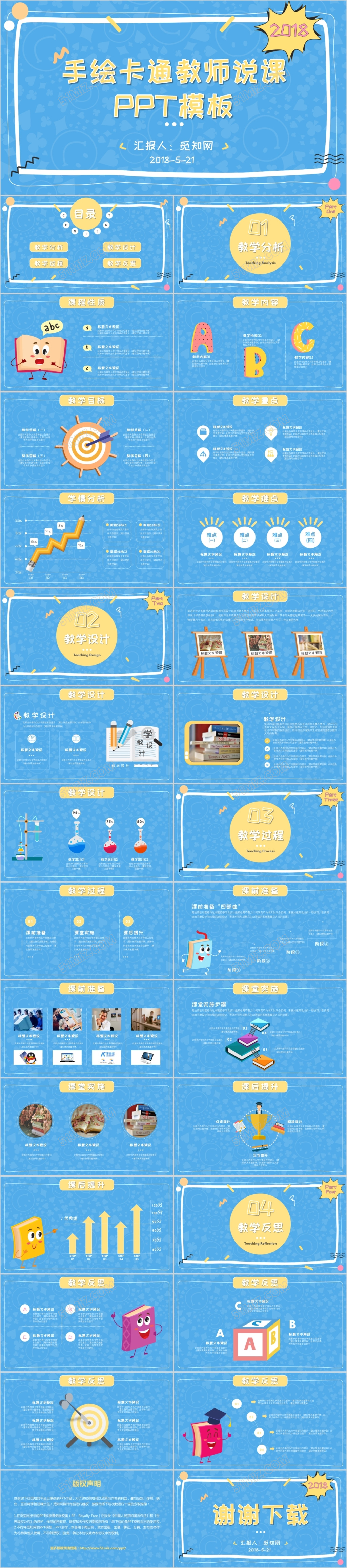 创意手绘风蓝色儿童卡通课件教师说课公开课信息化教学ppt模板