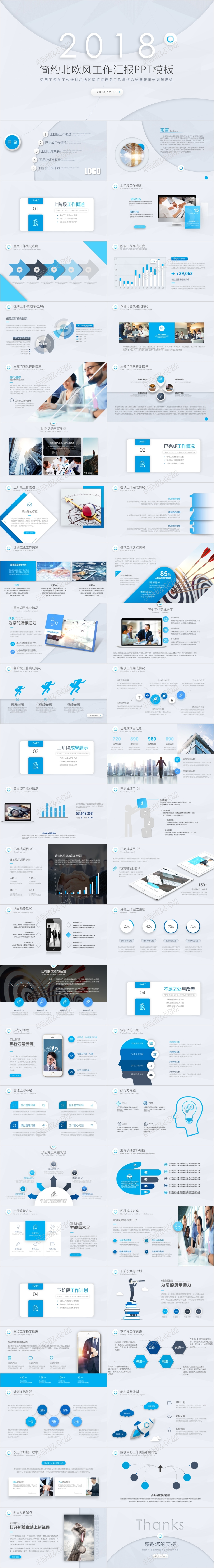 简约北欧风工作总结年中总结季度总结ppt模板