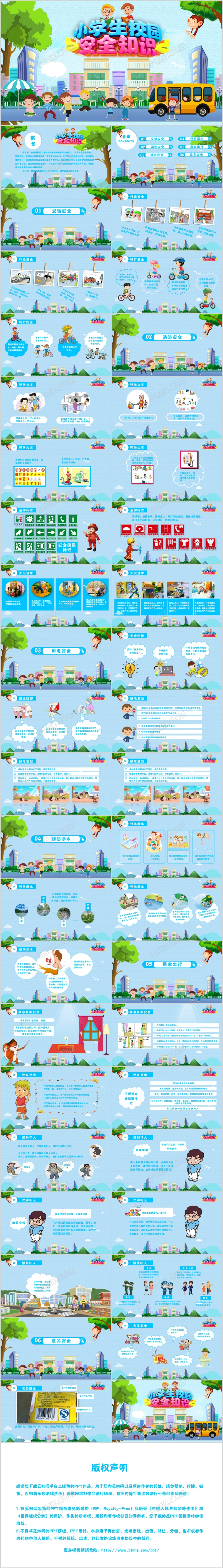 清新蓝色中小学生安全管理教育知识校园安全PPT