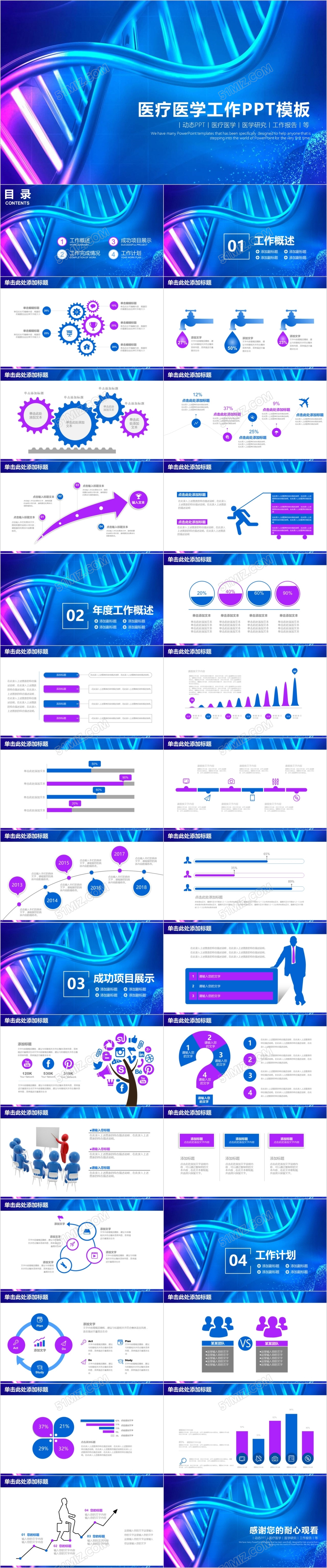蓝色渐变医疗护理工作总结工作汇报ppt模板