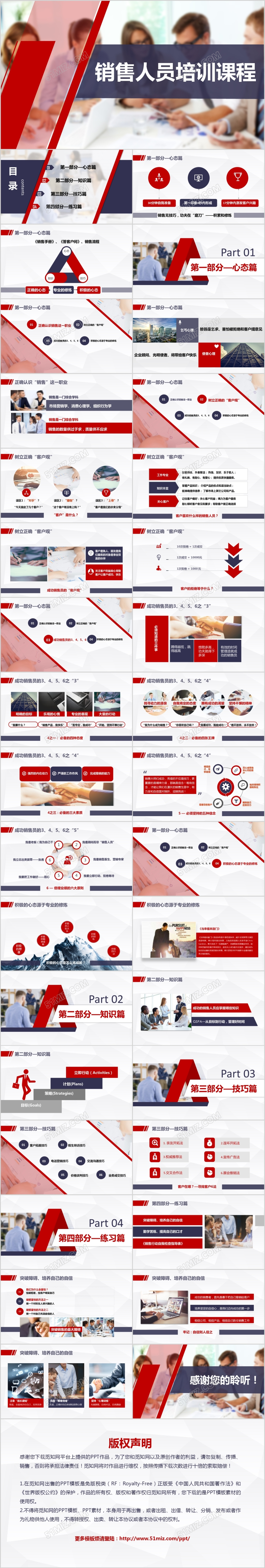 红蓝商务大气销售人员培训课程ppt模板