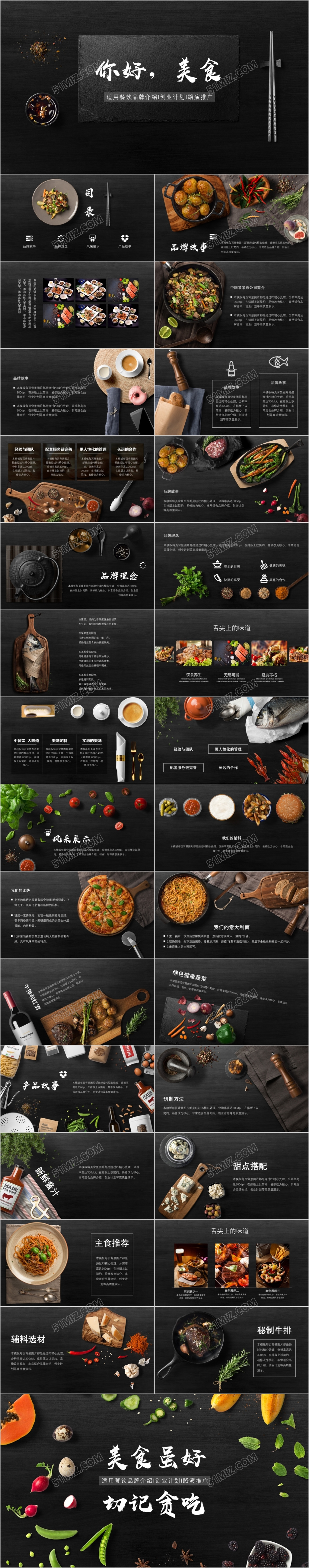 黑色高端商务美食牛排ppt模板