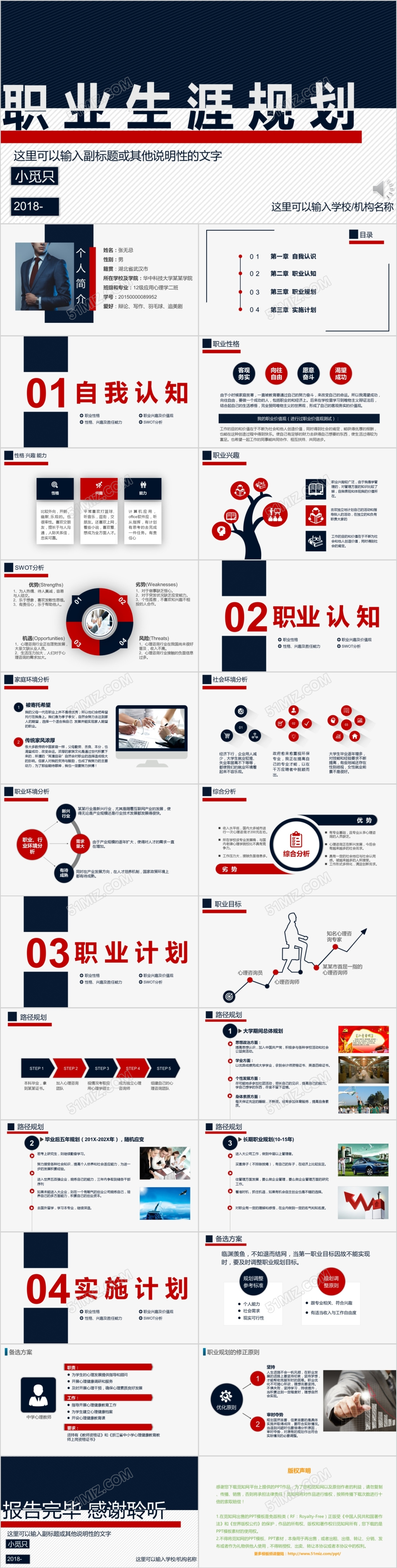 蓝红扁平化职业生涯规划培训报告简历大学生职业规划书PPT模板
