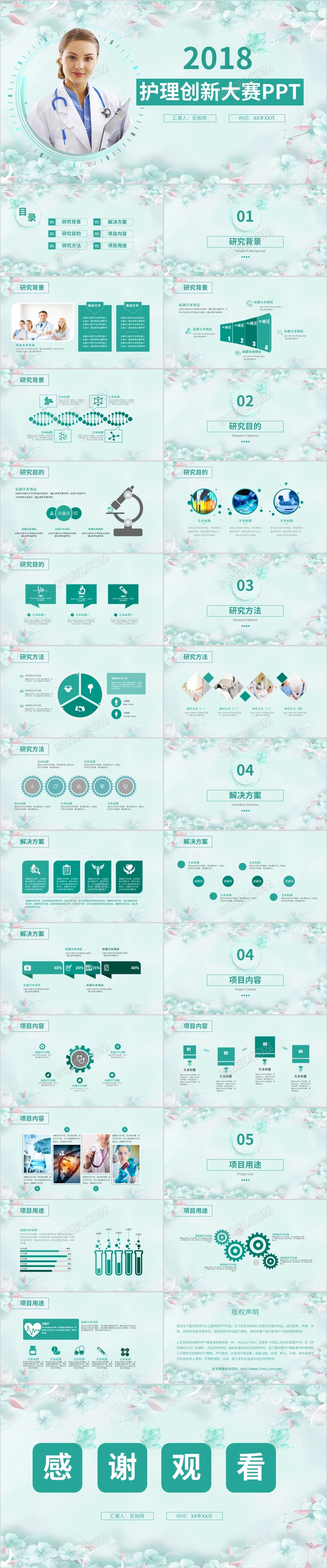 清新水彩风护理创新大赛PPT模板