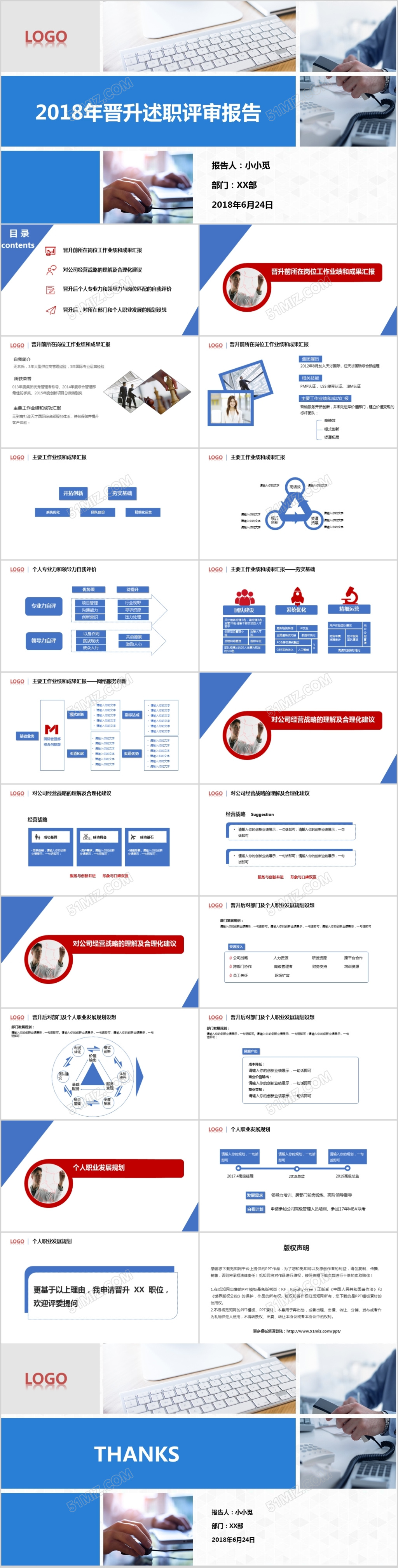 简约大气蓝色商务风晋升高级职务答辩PPT模板