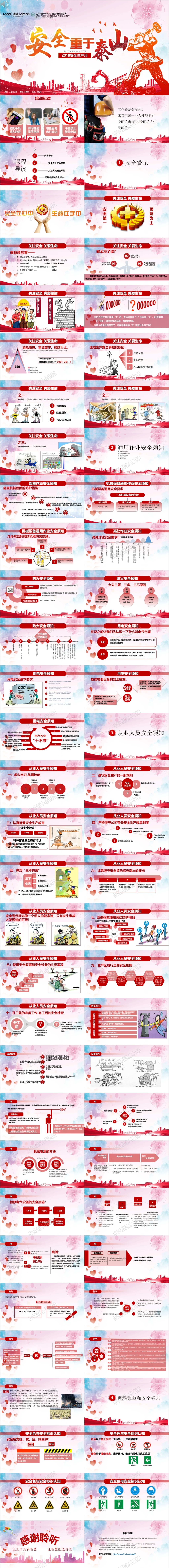 带完整文案红色水彩2018安全生产月主题安全生产教育培训课件