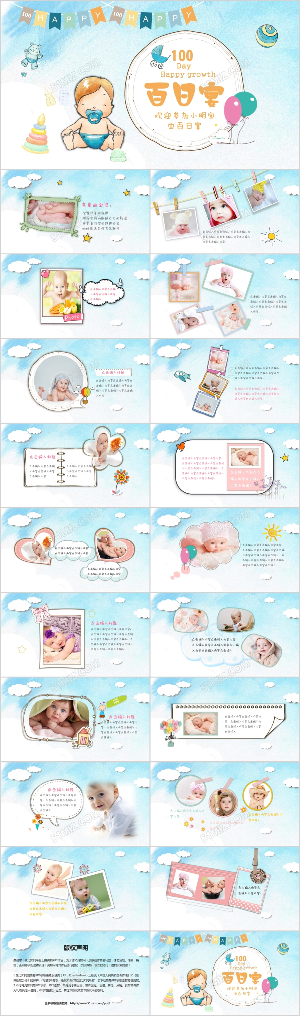 健康可爱宝宝小清新百日宴相册PPT