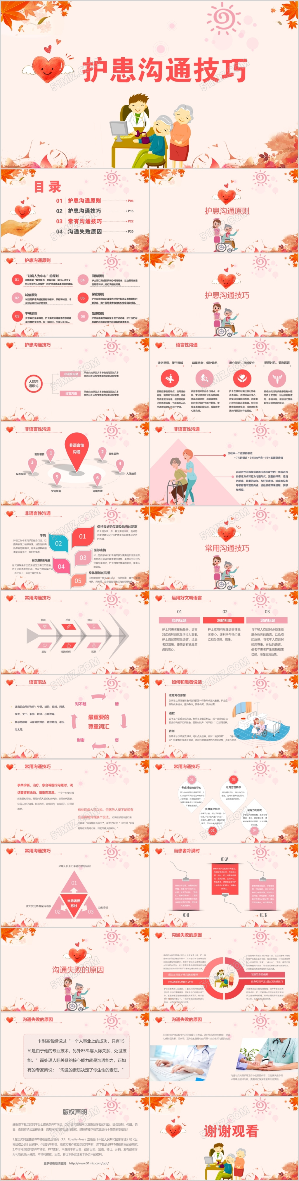 护患沟通技巧淡雅温暖爱心PPT模板