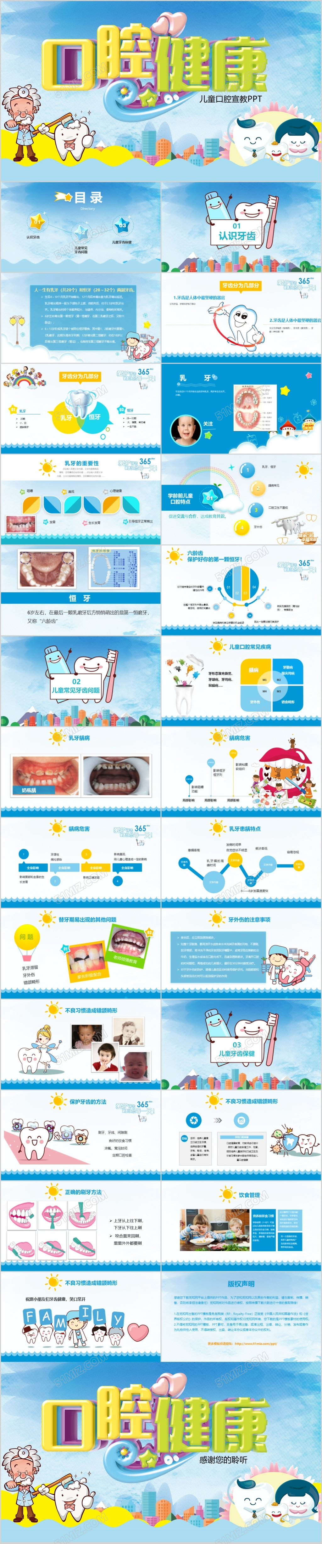 蓝色简约儿童口腔保健预防与保护PPT儿童口腔宣教PPT